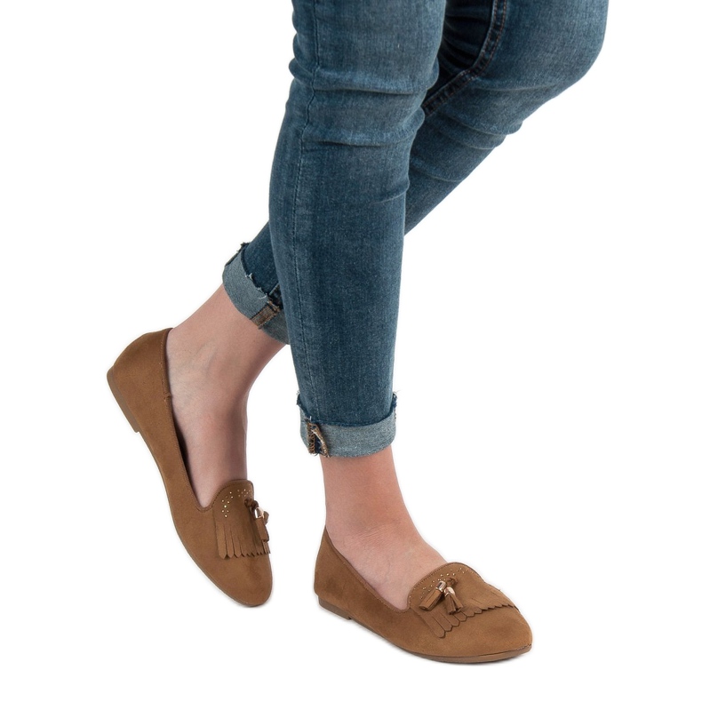 SHELOVET Mokasíny s třásněmi hnědý 2