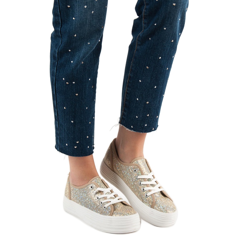 SHELOVET Tenisky se třpytkami žlutá 2