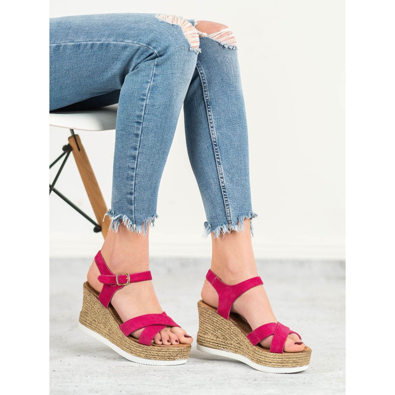 JESSY ROSS Sandály z fuchsiového semiše růžový 2