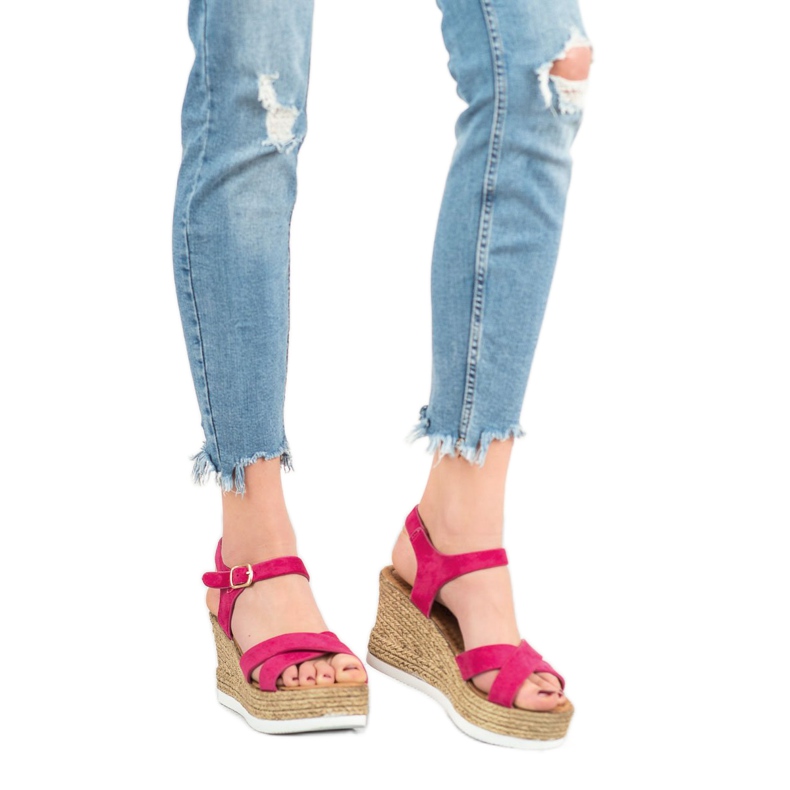 JESSY ROSS Sandály z fuchsiového semiše růžový 1