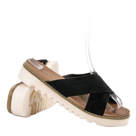 Laura Mode Černé semišové pantofle černý 1