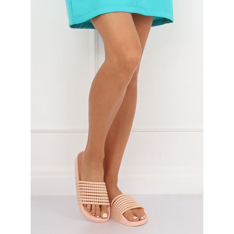 Růžové pantofle G301 Růžové s korálky růžový 2