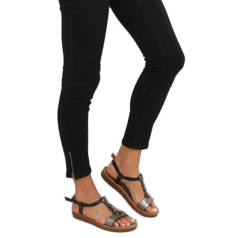 Černé dámské sandály TS-7 Black černý šedá 2