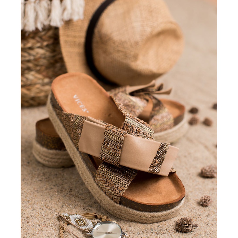 Vices Textilní pantofle na platformě hnědý 2