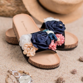 SHELOVET Semišové pantofle s květinami černá 1