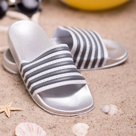 SHELOVET Sportovní pruhované pantofle šedá 2