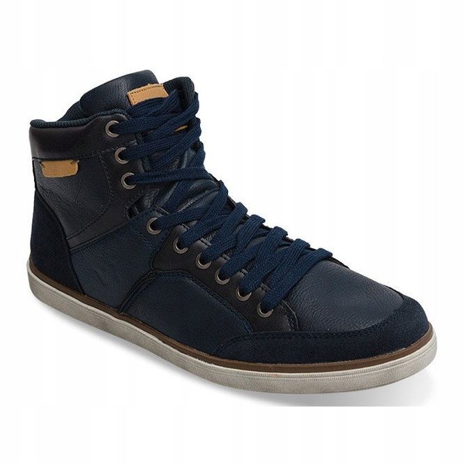 Vysoké tenisky přírodní kůže XF117 Navy Blue námořnická modř 2