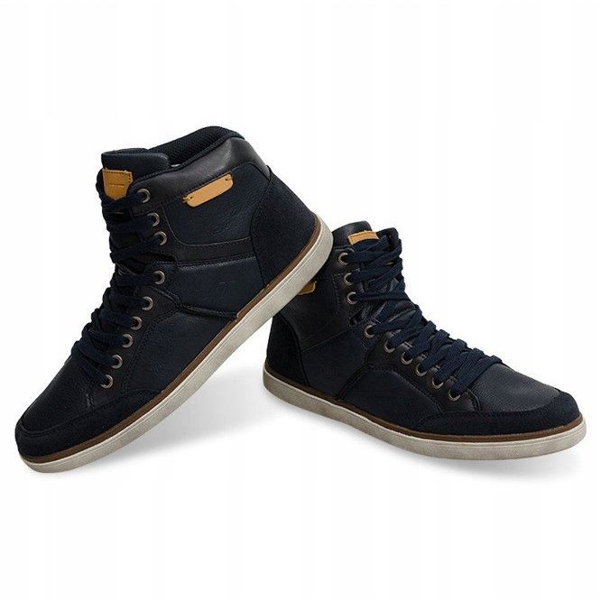 Vysoké tenisky přírodní kůže XF117 Navy Blue námořnická modrá 1