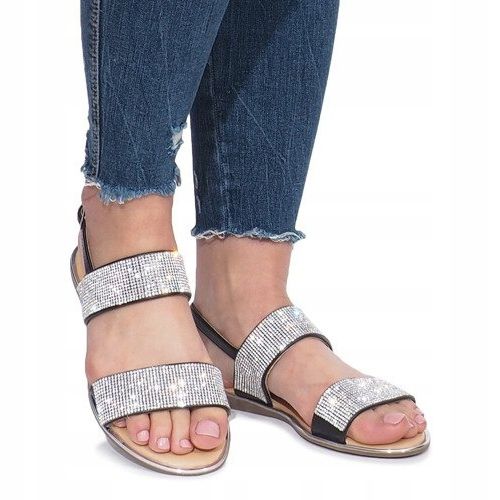 Černé ploché sandály s diamanty Indulge černá 2