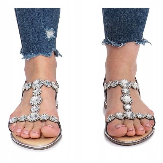 Černé ploché sandály s diamanty Indulge černá 1