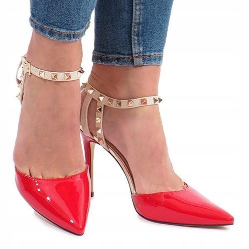 Červeně lakované podpatky s cvočky Behati červený vícebarevný žluť 1