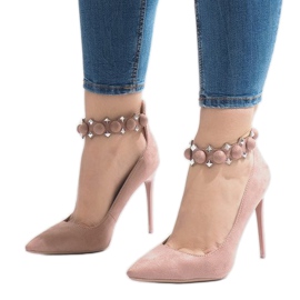 Růžové sandály na vysokém podpatku LE033P růžový 1