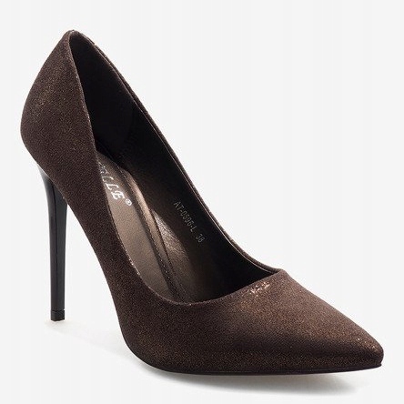 Hnědé klasické vysoké podpatky AT-0596-L hnědý 1 Hnědé klasické vysoké podpatky AT-0596-L hnědý 1