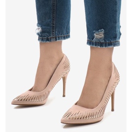 Růžové semišové podpatky HYD-A16 růžový 1