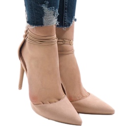 Růžové lodičky na čepu 6941-P béžový 1