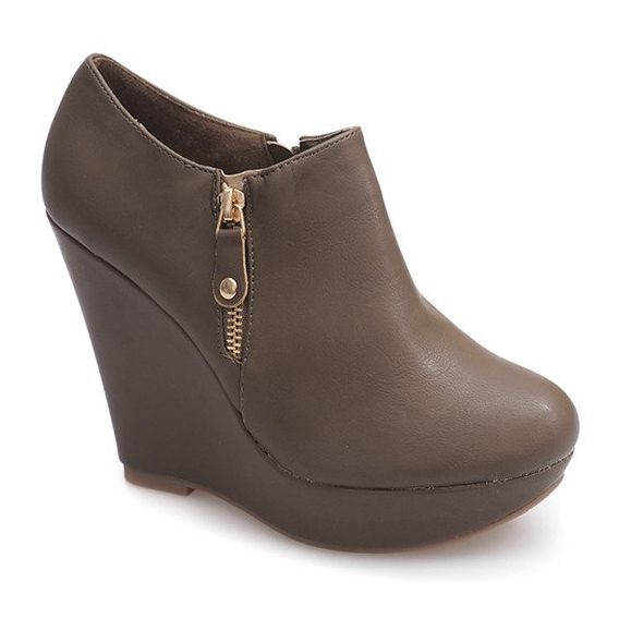 Boty na klínku na zip S-210 Khaki zelený 1