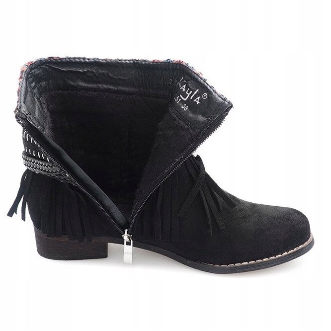 Teplé boty Boho Fringes LL51 Black černá 1