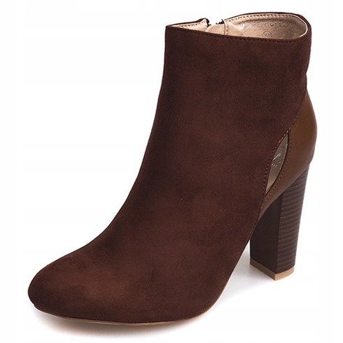 Hnědé semišové boty na sloupku se zipem hnědý 1