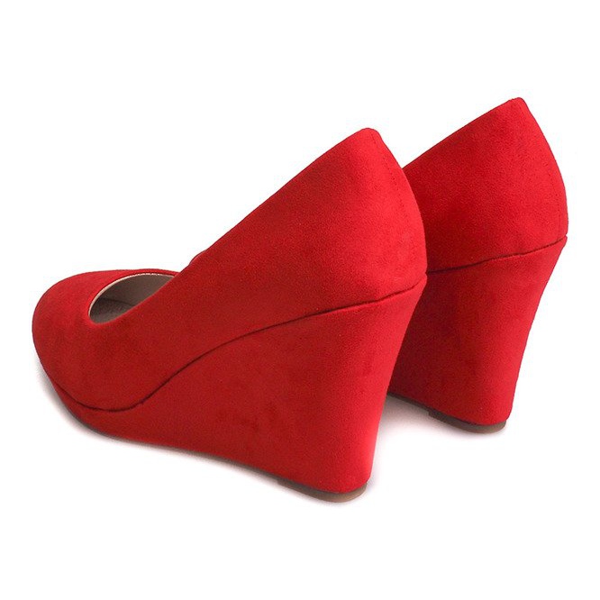 Semišové lodičky na klínku 2054 červené 2