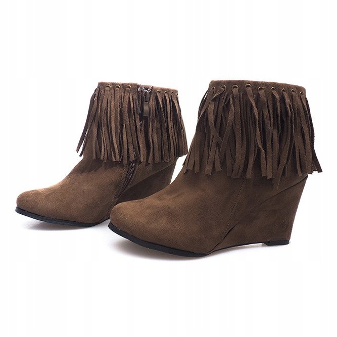 Suede Booties On Wedge Boho 6257-15 Khaki vícebarevný zelený 1