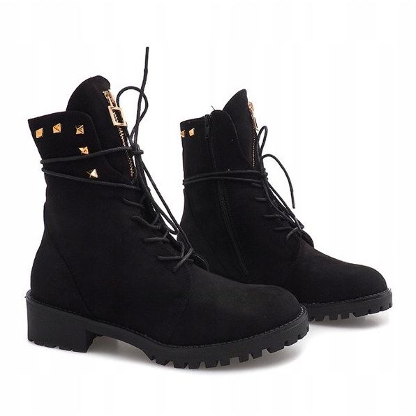 Semišem zdobené lovce H99-17 černé černá 1