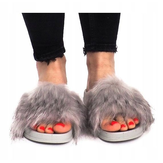 Pantofle s kožešinou HN51-5 šedá 1 Pantofle s kožešinou HN51-5 šedá 1