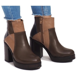 Boty na podpatku s gumou YBS280 Khaki vícebarevný zelený 2