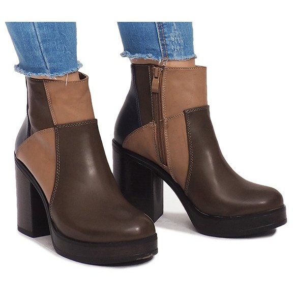 Boty na podpatku s gumou YBS280 Khaki vícebarevný zelený 2