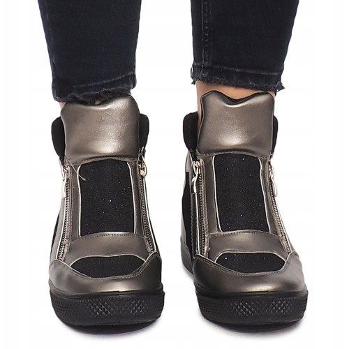 Klínové tenisky TL020-3 černá šedá 1 Klínové tenisky TL020-3 černá šedá 1