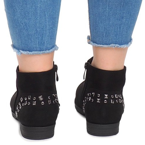 Semišové kozačky se cvočky 30696 Černá 2