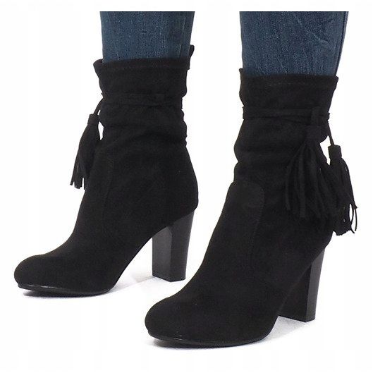 Isabelle Black Fringed Booties černá 1