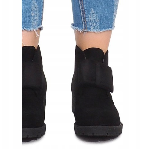 Semišové kozačky a mašle FA162 černá 1