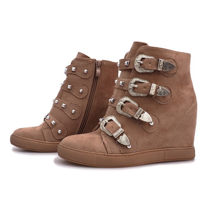 Růžové semišové tenisky s přezkami Maya hnědý růžový 1