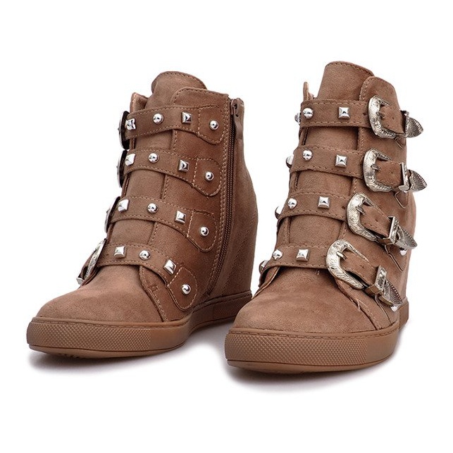 Růžové semišové tenisky s přezkami Maya hnědý růžový 2