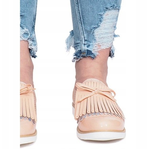 Růžové prolamované mokasíny s třásněmi Pamole růžový 1