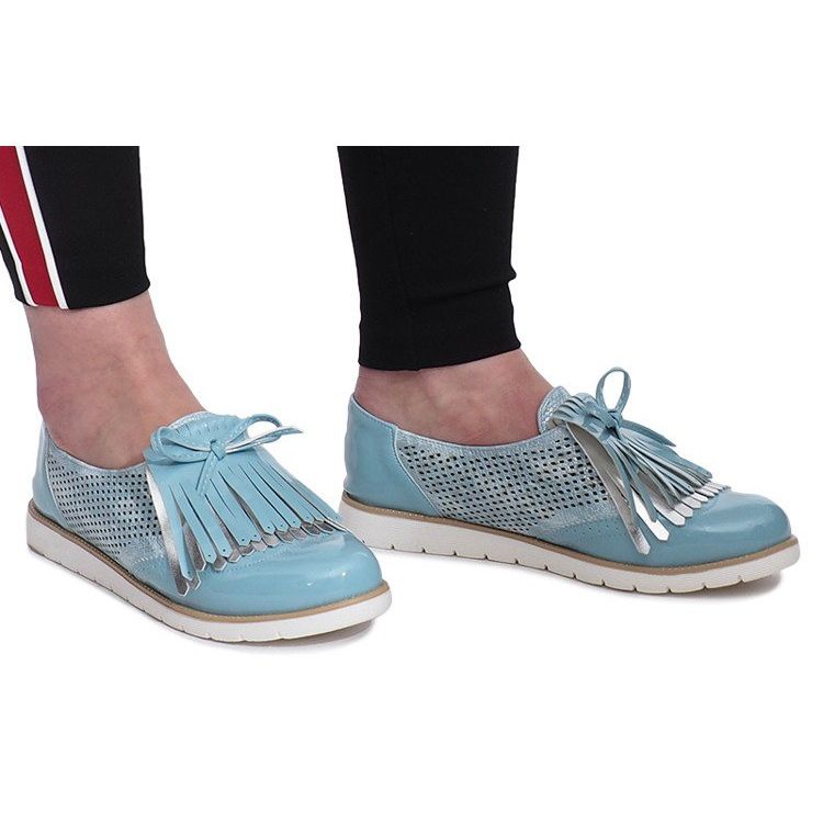 Modré prolamované mokasíny s třásněmi Pamole modrý šedá 1