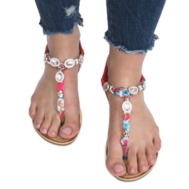 Červené ploché sandály s diamanty Desun 1 Červené ploché sandály s diamanty Desun 1