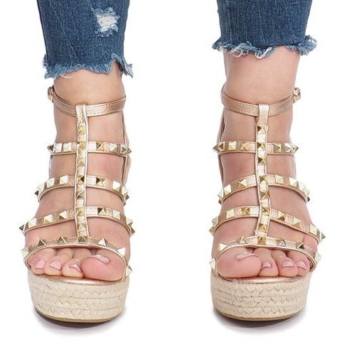 Klínové sandály na šampaňské Náladové espadrilky zlatý 1