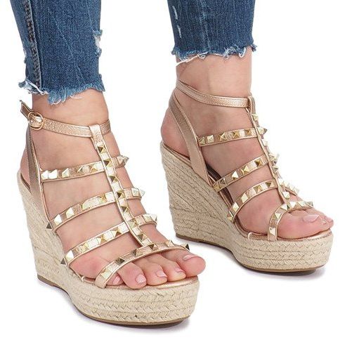 Klínové sandály na šampaňské Náladové espadrilky zlatý 2