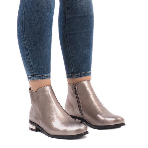 LEI-189 stříbrné boty s perlami šedá 1