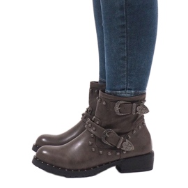 Khaki boty se sponami a flitry A8018 vícebarevný zelená 2 Khaki boty se sponami a flitry A8018 vícebarevný zelená 2