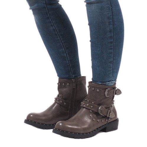 Khaki boty se sponami a flitry A8018 vícebarevný zelená 1 Khaki boty se sponami a flitry A8018 vícebarevný zelená 1