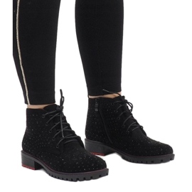 Černé semišové kotníkové boty s flitry 1013 černá 1