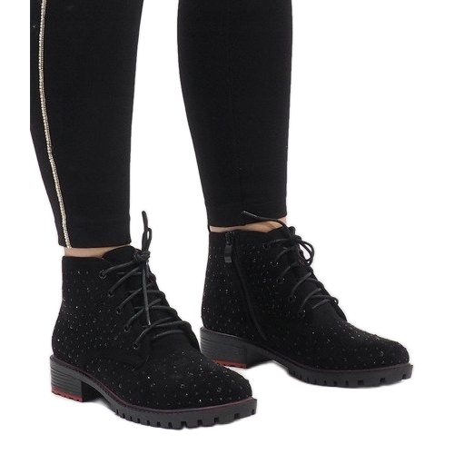 Černé semišové kotníkové boty s flitry 1013 černá 1