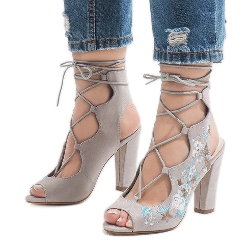 Šedé otevřené kozačky na sloupku 1610-223 šedá 1