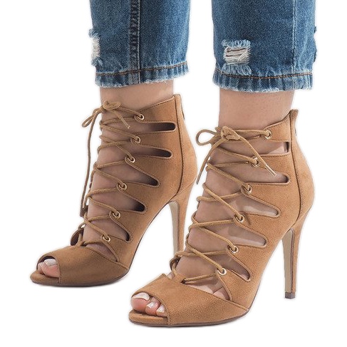 Velbloudí otevřené kozačky na vysokém podpatku 9095-83A hnědý 1