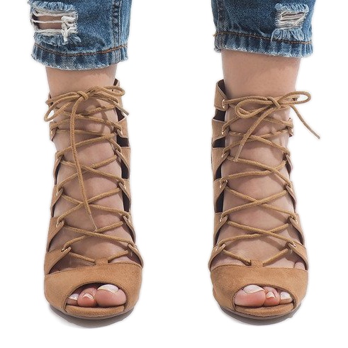 Velbloudí otevřené kozačky na vysokém podpatku 9095-83A hnědý 2