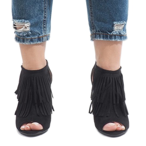 Černé boho boty na podpatku 1551-149 černá 2