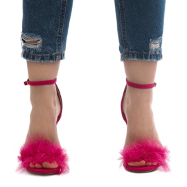 Růžové semišové sandály na vysokém podpatku NF-19P růžový 1