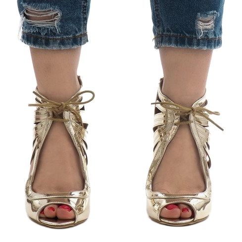 Zlaté otevřené lakované boty C-003 zlatý 1